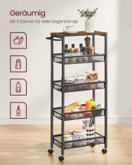 Songmics Pokretni kolica s 5 polica 22x454x996 cm smeđa