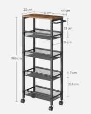 Songmics Pokretni kolica s 5 polica 22x454x996 cm smeđa