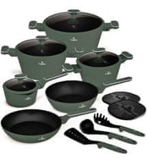 Berlingerhaus Set posuđa s titanijskim premazom BH-8208 15 kom mat zelena kolekcija