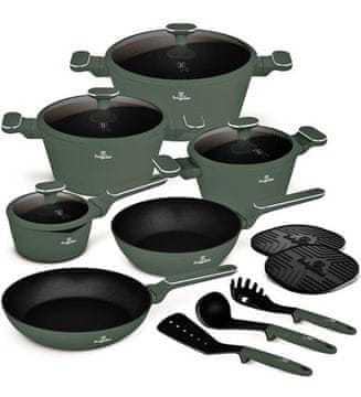 Berlingerhaus Set posuđa s titanijskim premazom BH-8208 15 kom mat zelena kolekcija