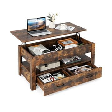 Northix Podesivi stolić za kavu s ladicama, drvo, 106x50x48 cm, smeđa