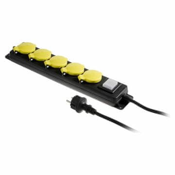 AWTOOLS PRODUŽNI KABEL ZA RADIONICU CRNI 5 UTIČNICA 3,0 m S UZEMLJENJEM, PREKIDAČ IP44 3x1,5 mm