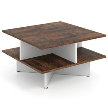 Northix Kvadratni drveni stolić za kavu s 4 police rustikalno smeđi