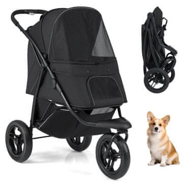 Northix Sklopiva kolica za kućne ljubimce, 3 kotača, nosivost 25 kg, crna