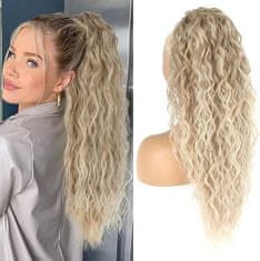 FRILLA® Duga valovita ekstenzija za rep, umjetni rep s vezicom 66 cm, sintetička kosa otporna na toplinu | WAVYPONY Pepeo plava