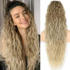 FRILLA® Duga valovita ekstenzija za rep, umjetni rep s vezicom 66 cm, sintetička kosa otporna na toplinu | WAVYPONY Pepeo plava