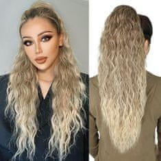 FRILLA® Duga valovita ekstenzija za rep, umjetni rep s vezicom 66 cm, sintetička kosa otporna na toplinu | WAVYPONY Pepeo plava