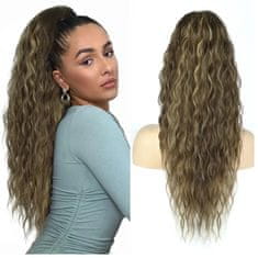 FRILLA® Duga valovita ekstenzija za rep, umjetni rep s vezicom 66 cm, sintetička kosa otporna na toplinu | WAVYPONY Tamno smeđa