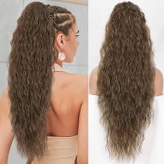 FRILLA® Duga valovita ekstenzija za rep, umjetni rep s vezicom 66 cm, sintetička kosa otporna na toplinu | WAVYPONY Tamno smeđa