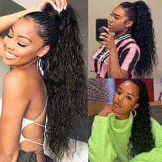 FRILLA® Duga valovita ekstenzija za rep, umjetni rep s vezicom 66 cm, sintetička kosa otporna na toplinu | WAVYPONY Crna