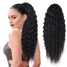 FRILLA® Duga valovita ekstenzija za rep, umjetni rep s vezicom 66 cm, sintetička kosa otporna na toplinu | WAVYPONY Crna