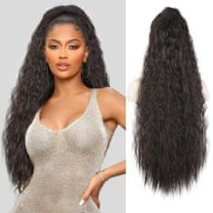 FRILLA® Duga valovita ekstenzija za rep, umjetni rep s vezicom 66 cm, sintetička kosa otporna na toplinu | WAVYPONY Crna