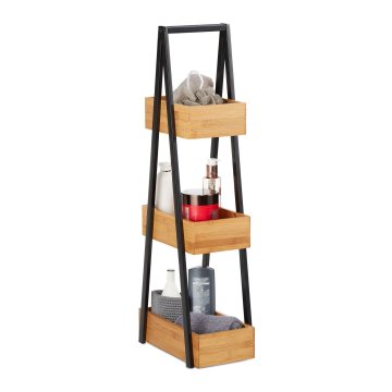 Northix Kupaonska polica od bambusa s 3 police – prirodni bambus i crni metal