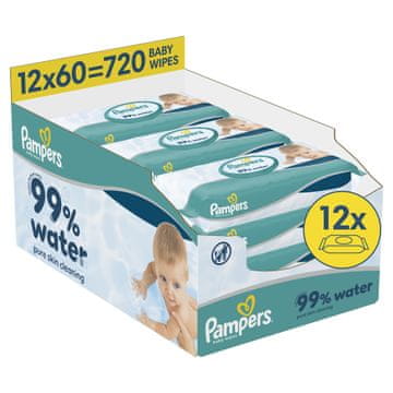 Pampers 99% Water Pure Skin Cleaning vlažne maramice, 12 x 60 komada