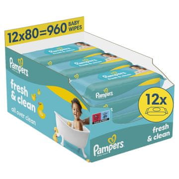 Pampers Fresh & Clean vlažne maramice, 12 x 80 komada
