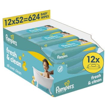 Pampers Fresh & Clean vlažne maramice, 12 x 52 komada