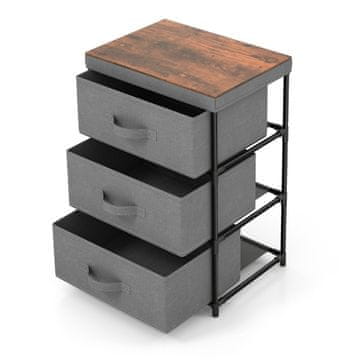 Northix Noćni ormarić 40x30x62 cm metal siva 3 ladice tkanina