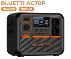 BLUETTI Prijenosna stanica za punjenje AC70P, snaga 1000 W, baterija od 864 Wh, crna