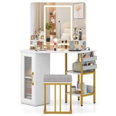 Northix Kutni toaletni stolić s LED ogledalom i stolicom, USB punjenje