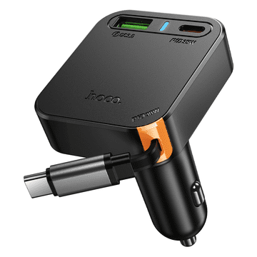 Hoco Auto punjač NZ18 QC PD 65W s Type C 35W + USB A 18W + Type C 30W s navijanjem za Samsung, Apple - siva