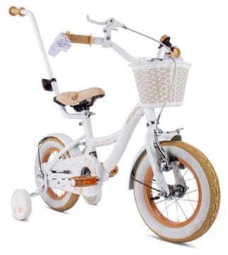 Dječji bicikl za djevojčicu od 12 inča s košarom, vodicom i bočnim kotačima Flower Bike Dandelion bijelo bež Sun Baby