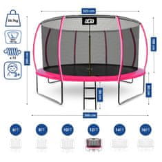 Aga SPORT EXCLUSIVE Trampolin 366 cm Ružičasta + zaštitna mreža + ljestve
