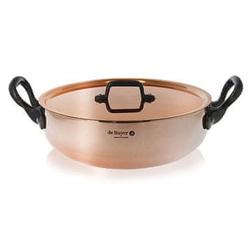de Buyer Lonac od nehrđajućeg čelika de Kupac 6332.28, PRIMA MATERA, bakar, poklopac, ručke od lijevanog željeza, zaobljene stranice, za sve ploče za kuhanje, promjer 28 cm, visina 10 cm, volumen 4,9 L