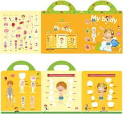 Netscroll Komplet edukativnih dječjih knjiga s naljepnicama, dijelovi tijela i karta svijeta, sklopiva knjiga s 3 preklopa, učenje engleskih riječi, SmartStickers.