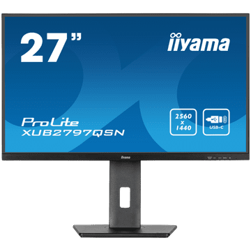 iiyama XUB2797QSN-B2 27" LED monitor, IPS, 2560 x 1440 pri 100 Hz, 300 cd/m², 1300:1, 1 ms, HDMI, DP, USB-C, 65 W, RJ45, daisy chain, USB Hub 3.2
