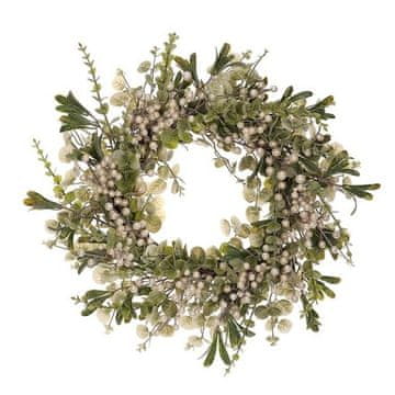 Autronic Vijenac Green wreath - diameter 50 cm, leaves and white berries with pearl (PRZ4010)