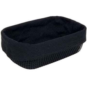 Crna metalna košara za kruh + uložak od tkanine 28x18x9,5 cm