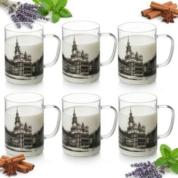 Staklena šalica s printom grada Poznańa, set od 6 čaša, 400 ml
