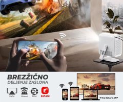 Byintek VEVSHAO A15 prijenosni LED projektor + daljinski upravljač, bijeli