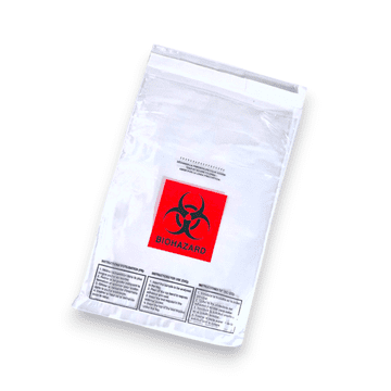 Folija vrećica s BIOHAZARD tiskom 170X250+50 mm PROZIRNA pakiranje od 100 kom.