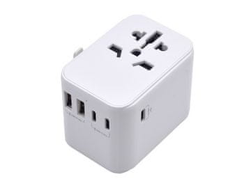 Ewent EW1470 putni punjač, univerzalni, EU/USA/UK/AUS/CN/IT, 2xUSB-A, 3xUSB-C, bijeli