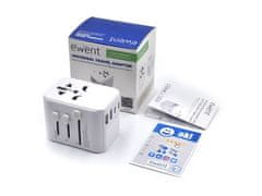 Ewent EW1470 putni punjač, univerzalni, EU/USA/UK/AUS/CN/IT, 2xUSB-A, 3xUSB-C, bijeli