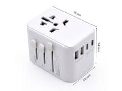 Ewent EW1470 putni punjač, univerzalni, EU/USA/UK/AUS/CN/IT, 2xUSB-A, 3xUSB-C, bijeli