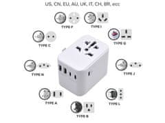 Ewent EW1470 putni punjač, univerzalni, EU/USA/UK/AUS/CN/IT, 2xUSB-A, 3xUSB-C, bijeli