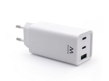 Ewent EW1323 zidni punjač, GaN, 65 W, 2x USB-C, 1x USB-A QC 3.0, bijeli
