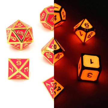 Set od 7 RPG kockica s plamenim oružjem, svjetlećih metalnih kockica