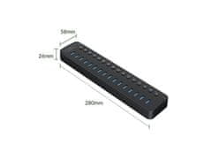 Orico 16-portni USB hub, USB 3.0, s prekidačima, vanjsko napajanje, crni, CT2U3-16AB