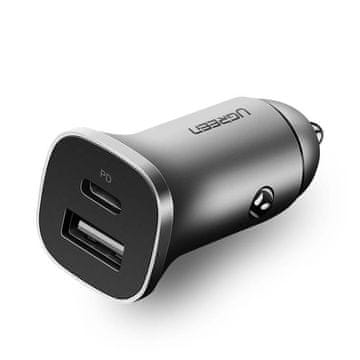 Ugreen USB + USB-C PD 18W punjač za automobil, sivi – u kutiji