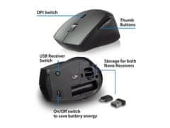 Ewent Dual-Connect bežični miš, tihi, USB-A, USB-C, 2400 dpi, crni