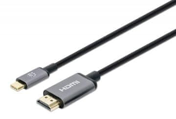 Manhattan MAHATTAN USB-C muški na HDMI muški kabel, (UHD) 4K@60Hz, 2 m, crni