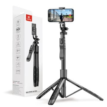 Crong SelfieGo Ultra - aluminijski Bluetooth selfie štapić s tronožcem (crni)