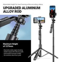 Crong SelfieGo Ultra - aluminijski Bluetooth selfie štapić s tronožcem (crni)