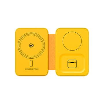 Wekome WP-U172 - 3-u-1 bežični punjač s MagSafeom za iPhone, Apple Watch i AirPods + ogledalo (žuti)