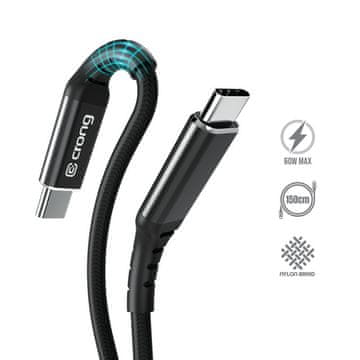 Crong Armor Link - 60W PD 3A USB-C na USB-C kabel 150 cm (crni)