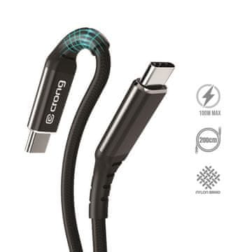 Crong Armor Link - 100W PD 5A USB-C na USB-C kabel 200 cm (crni)