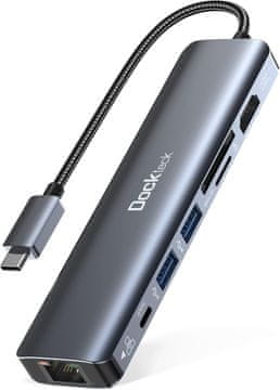 slomart Dockteck 7-u-1 USB C Hub adapter - Ethernet, 4K HDMI, 100W PD, USB 3.0, čitač kartica za iPhone 15, MacBook, iPad, Surface i više